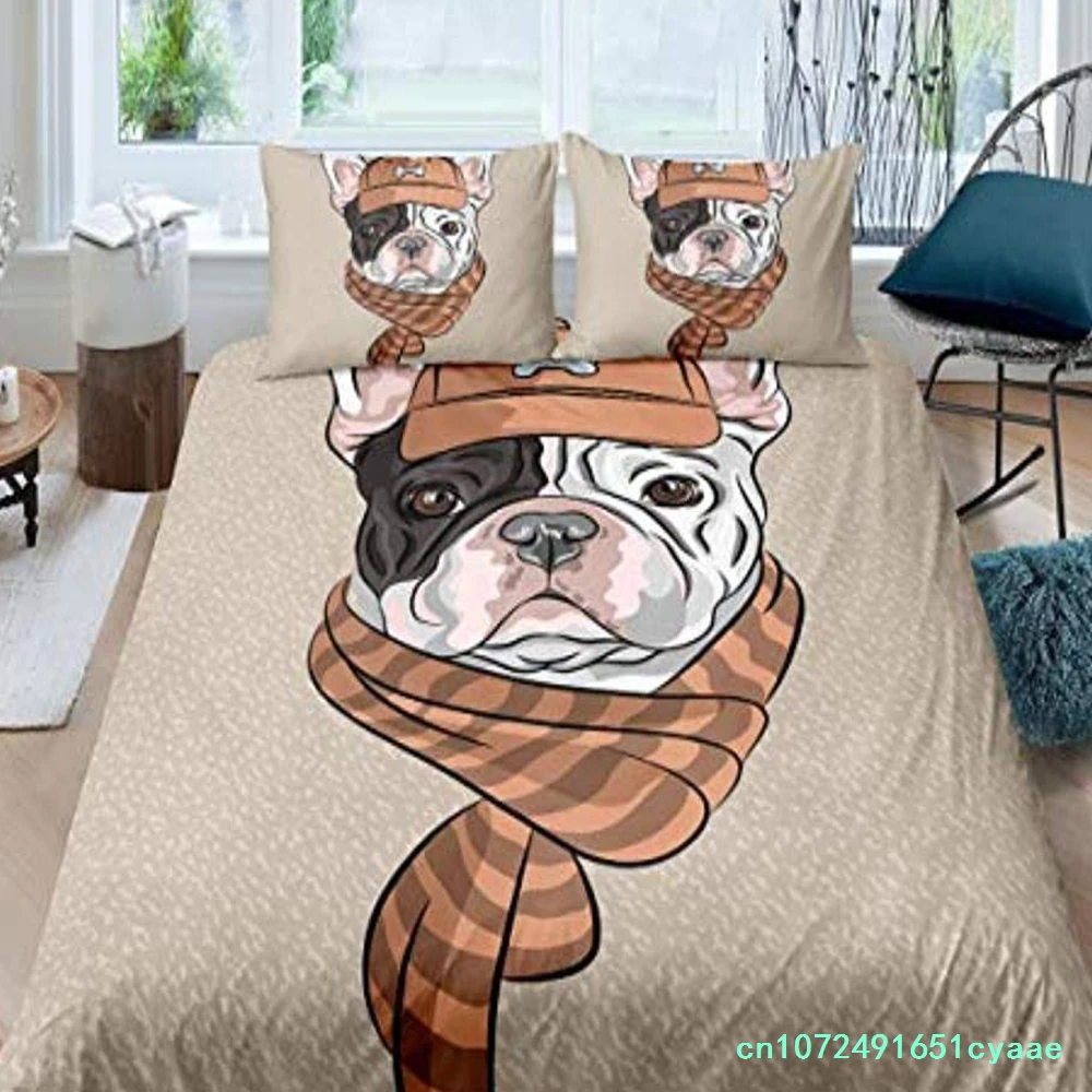 Cartoon Bulldog King Queen Duvet Cover Shar Pei Pup Dog Bedding Set Lovely Pet Puppy Doggy Quilt Cover Polyester Comforter Cover