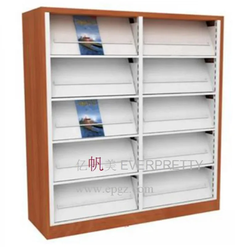 custom.Library Furniture Single Side Wooden Frame Bookshelf Flip Metal Bookshelf with 4 Drawer Reading Room Display Rack f