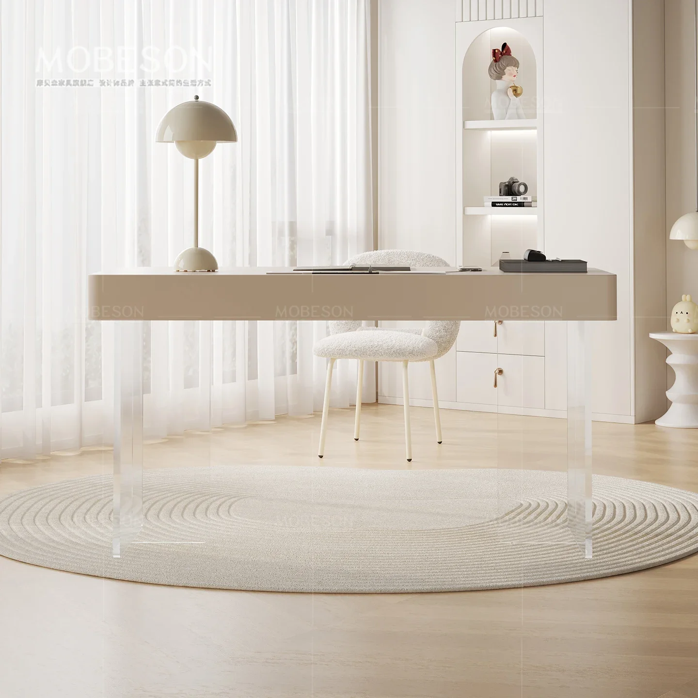 Acrylic hanging desk, cream style bedroom, writing computer, dresser, all-in-one table