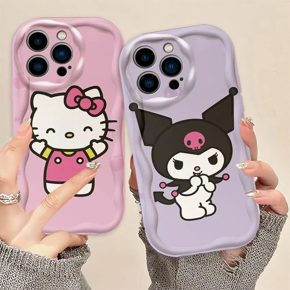 

Hello Kitty Cinnamoroll Melody 3D Wave Phone Case For iPhone Apple 16 15 14 13 12 11 X XS 8 7 SE Pro Max Plus Soft Silicone Case