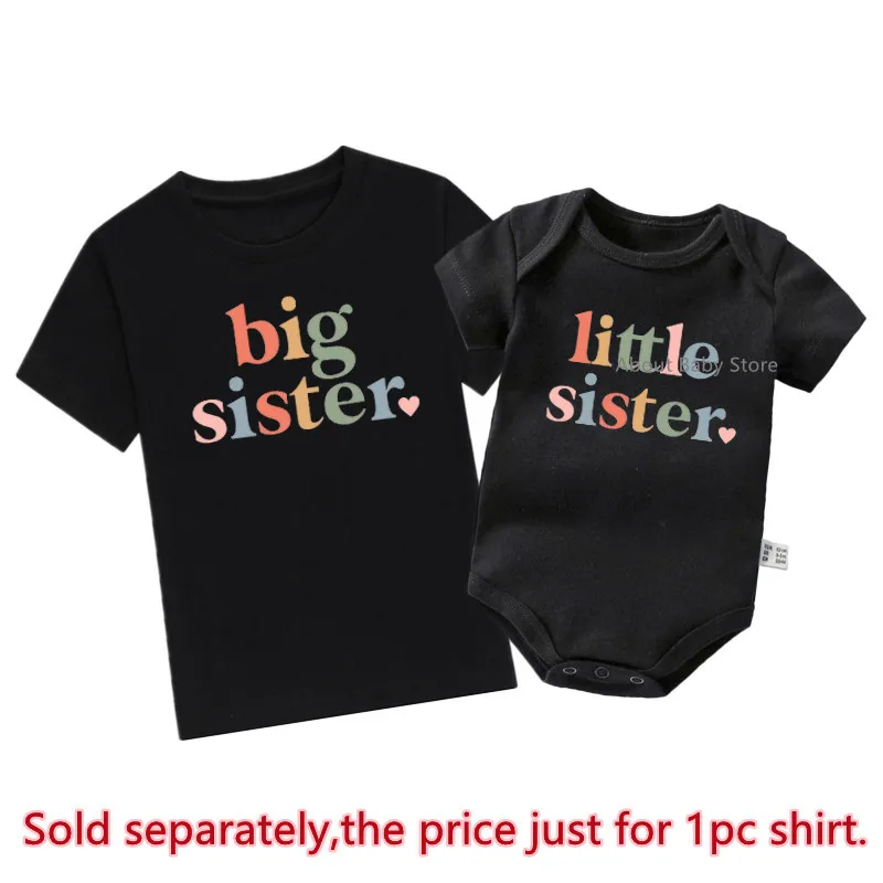 New Big Sister Little Sister Matching Sister Outfits Sibling Shirts Baby Bodysuits Cotton Baby Announcement Sisters Tshirt Gifts