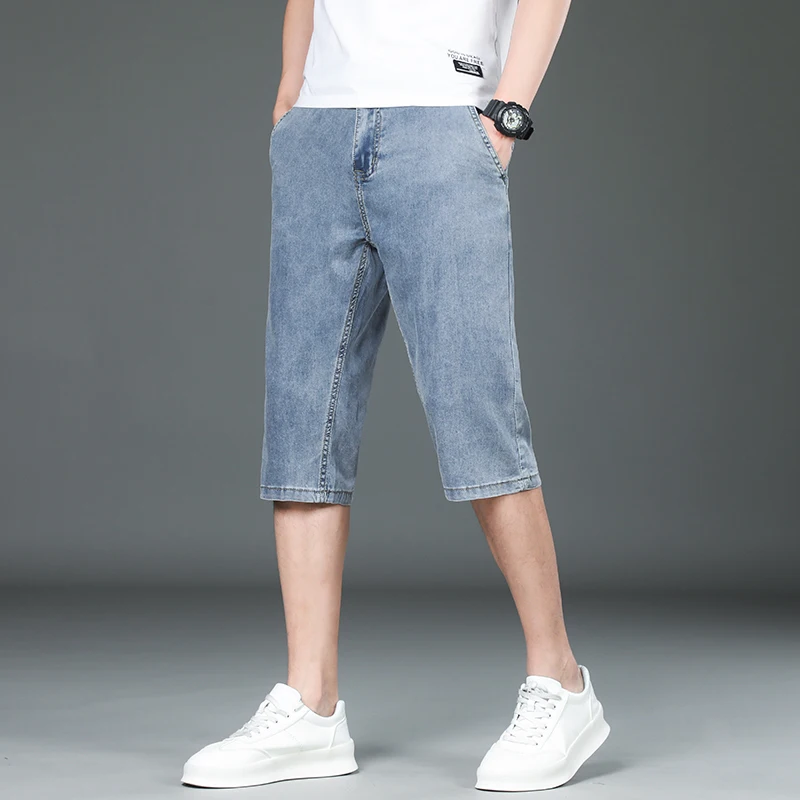 

2025 Summer Trend Ultra-thin Lyocell Denim Shorts Men's Loose Straight Leg Casual Everything Cropped Pants