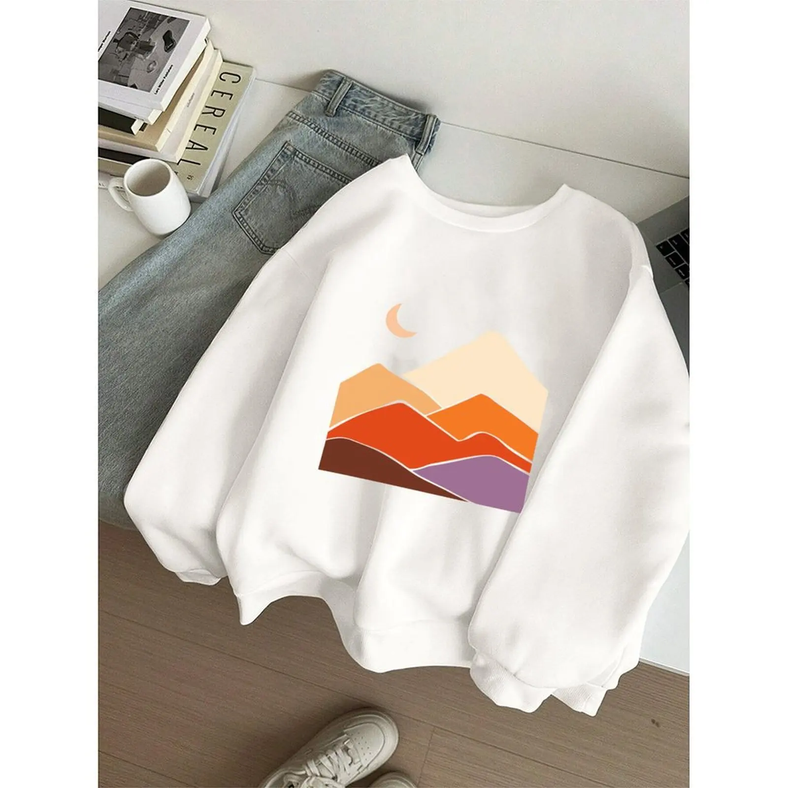 أزرق داكن عارضة جولة الرقبة سترة أنيقة جولة الرقبة سترة الخريف أزياء أسود أبيض أزرق داكن كاكي رمادي سترة #3