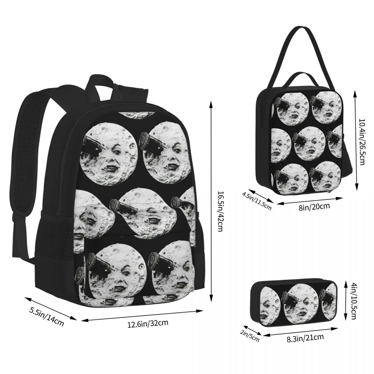 A Trip To The Moon Backpacks Boys Girls Bookbag School Bags Kids Rucksack Lunch Bag Pen Bag Three-Piece Set