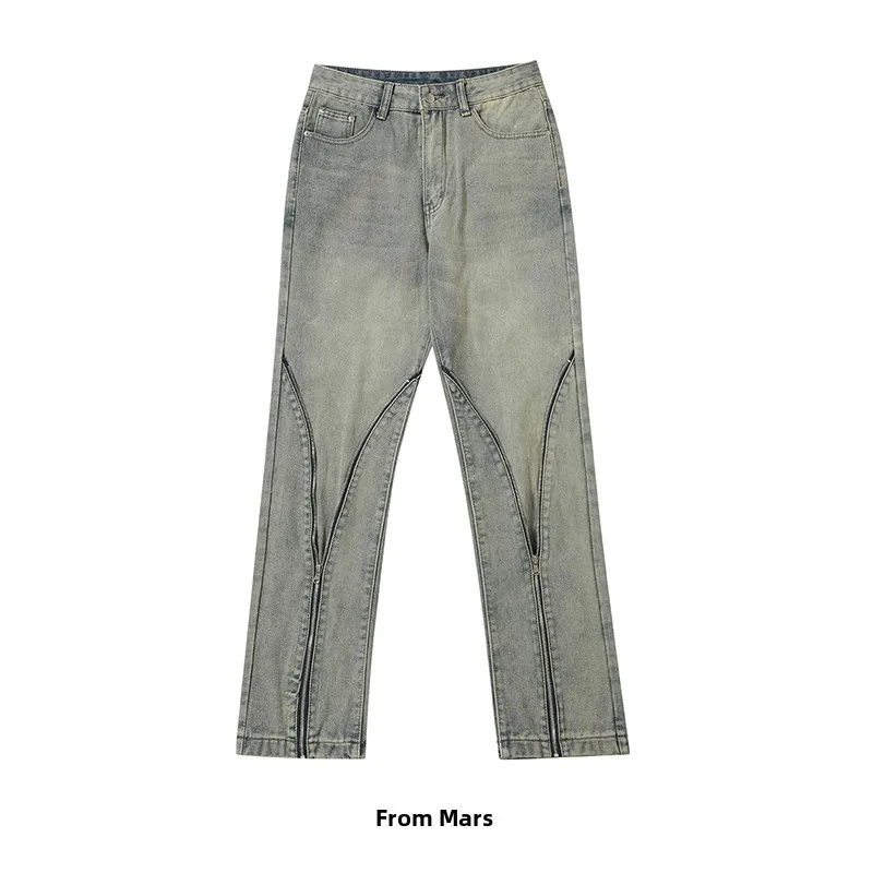 

Washed Vintage American Style Loose Straight Leg Jeans from Slimming Long Pants mid Waist Zipper Fly Summer Jeans