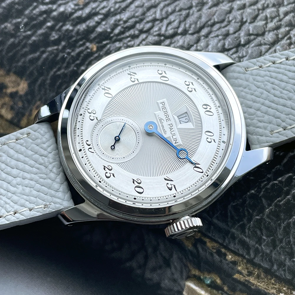 จุดสินค้าใหม่ Pierre Paulin กระโดดชั่วโมงนาฬิกาผู้ชาย Salmon Dial อัตโนมัติ St17 นาฬิกา Vintage Bonklip สร้อยข้อมือ