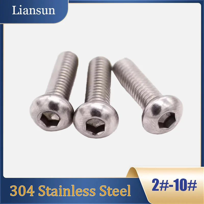 3-50pcs American Button Head Screws Allen Key Socket Bolts 2#-56 4#-40 6#-32 8#-32 10#-24 1I4 5I16 3I8 304 Stainless Steel