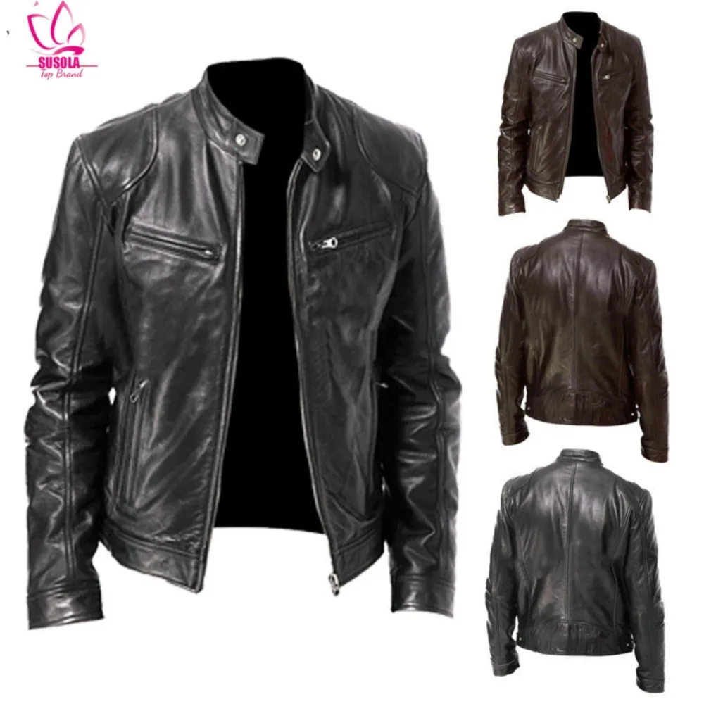 Lady Men Autumn Winter PU Jacket Leather Jacket Slim Fit Stand Collar Male Anti-wind Motorcycle Lapel Diagonal Zipper Jacket Men