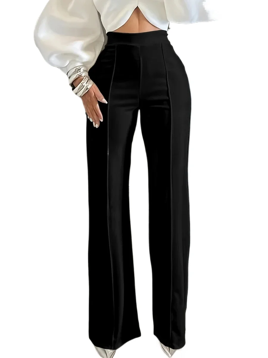 Hot Hot Sale Vintage High Waist Black Pants Elegant Slim Fit Office Trousers Women Straight Leg Business Casual Work Wear - Aliexpress Deal