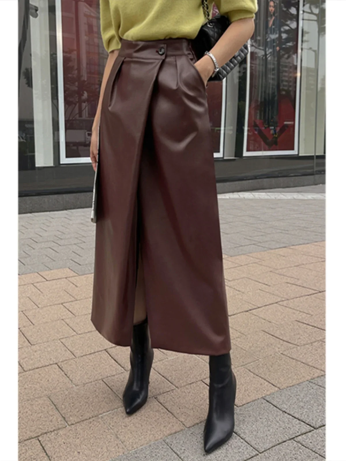 

New Elegant Women Irregular Long Leather PU Skirt 2025 Autumn Winter A-Line Loose Ladies Female Casual High Waist Midi Skirts