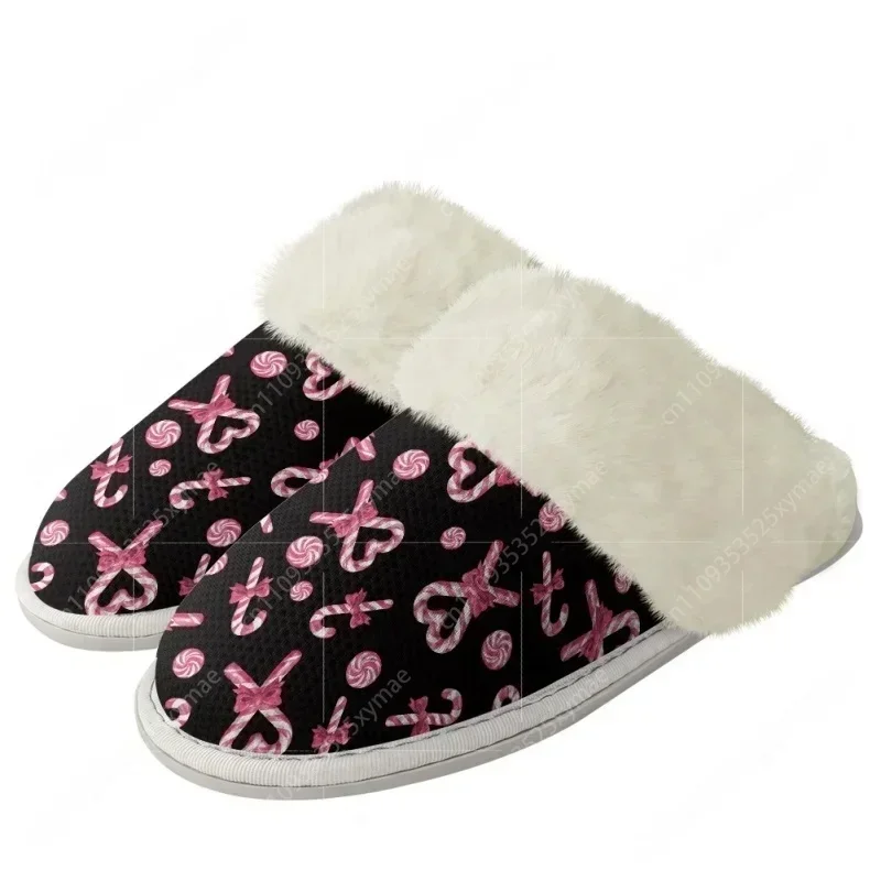 Christmas Candy Cane Series Plush Slippers Keep Warm Shoes Mens Womens Home Cotton Bedroom Custom Thermal Lightweight Slipper