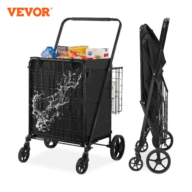 

VEVOR Folding Shopping Cart with Removable Waterproof Liner 106/330LBS Large Capacity 360° Swivel Wheels Dense Metal Mesh Base