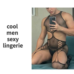 Young Men's Nightwear Cool Men Sexy Lingerie Fun Erotic Gentlemen Fishnet Sleepwear Plus Size Man's Body Suits Male Jumpsuit