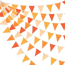 32Ft Orange Triangle Flag Fabric Banners Cotton Pennant Bunting Autumn Wedding Birthday Party Outdoor Garden Hanging Decorations