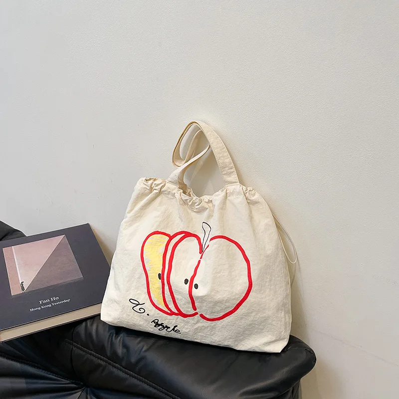 

Casual Cartoon Women's Drawstring Shoulder Bags Large Capacity Female Travel Tote Bag Commuter Versatile Ladies Nylon Handbags