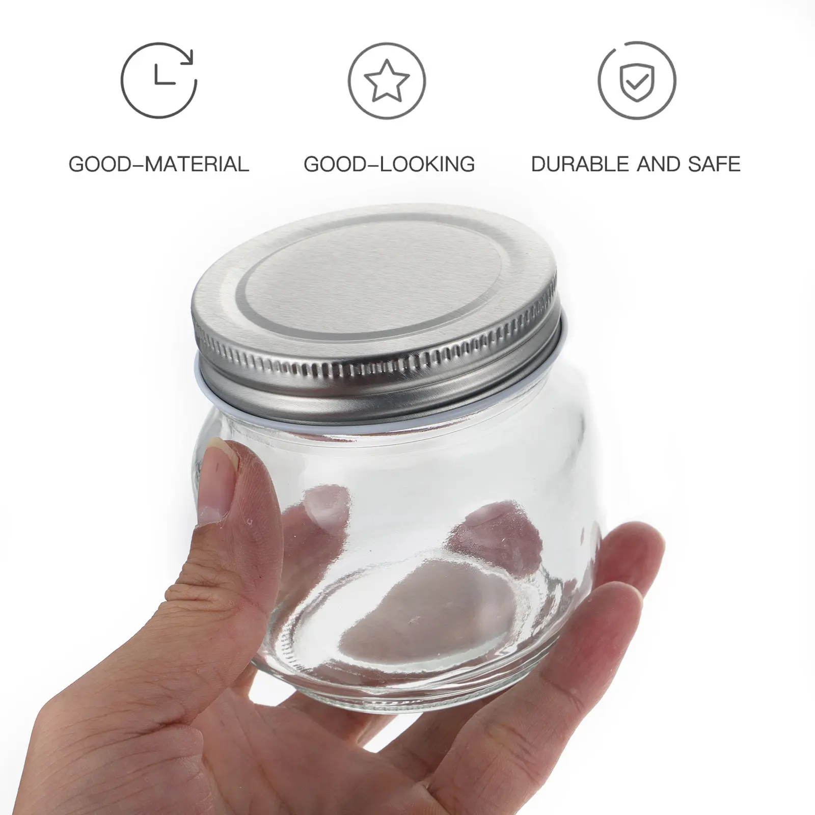 6Pcs Mason Glass Jars with Lids Thick Transparent Food Storage Containers for Honey Rice Beans Nuts Grains Tea Pickles Sealed