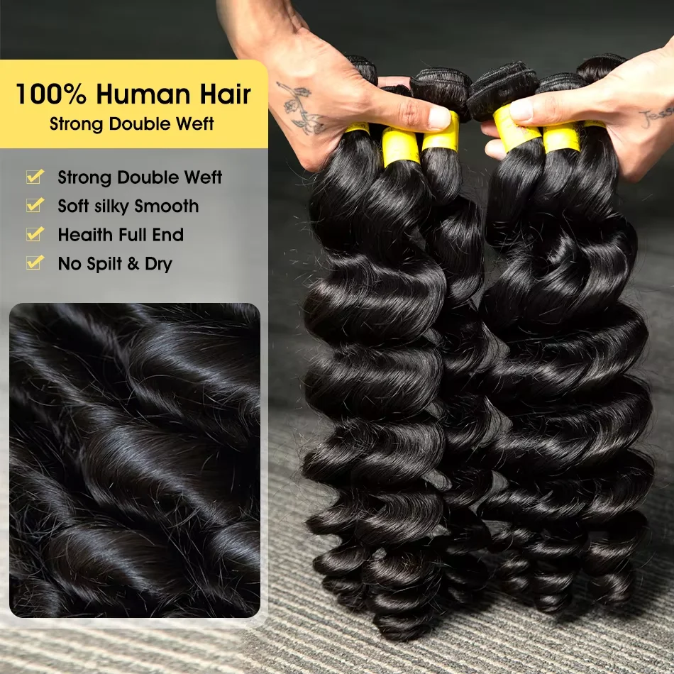 البرازيلي شعر بشري مجعد حزمة فضفاض موجة 3/4 قطعة حزم شعر ريمي 30 32 34 بوصة الطبيعية الأسود نسج وصلات شعر مزدوجة #4