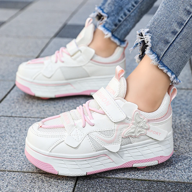 2026 New Student Four-Wheel Crazy Shoes Children's Roller Skates Unisex Detachable Wheeled Shoes Trendy for Girls