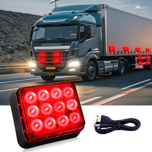 Imagen 1 del producto Luz LED roja para remolque usb para camiones, luces de remolque inalámbricas para vehículos, luz trasera de freno, luz de freno estroboscópica recargable
