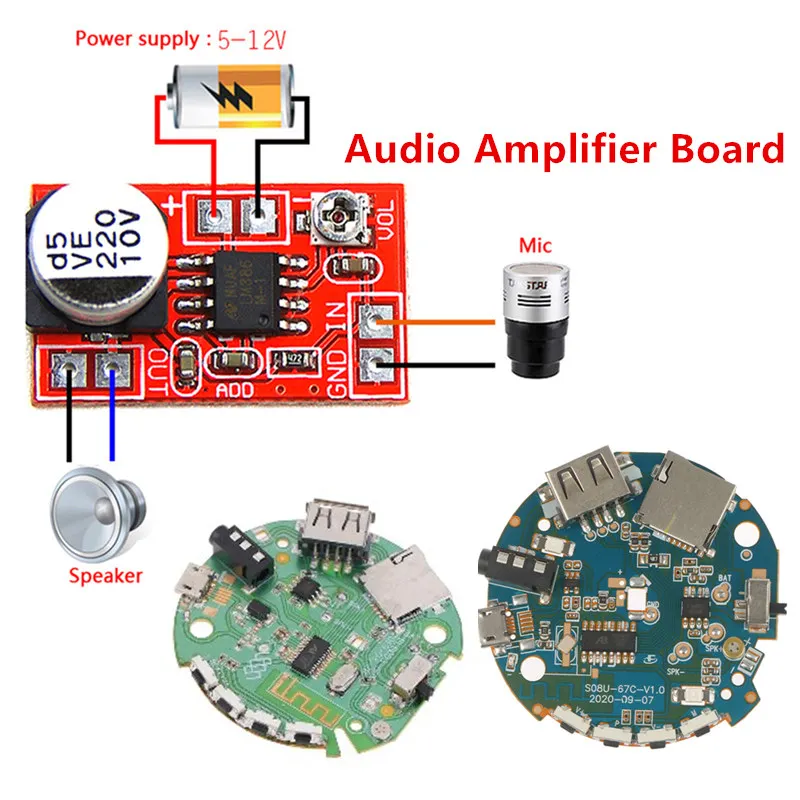 1PC 3.7-5V Multifunction Bluetooth Receiver Audio Amplifier Board MP3 Decoder Column Board Sound Amplifier Connector