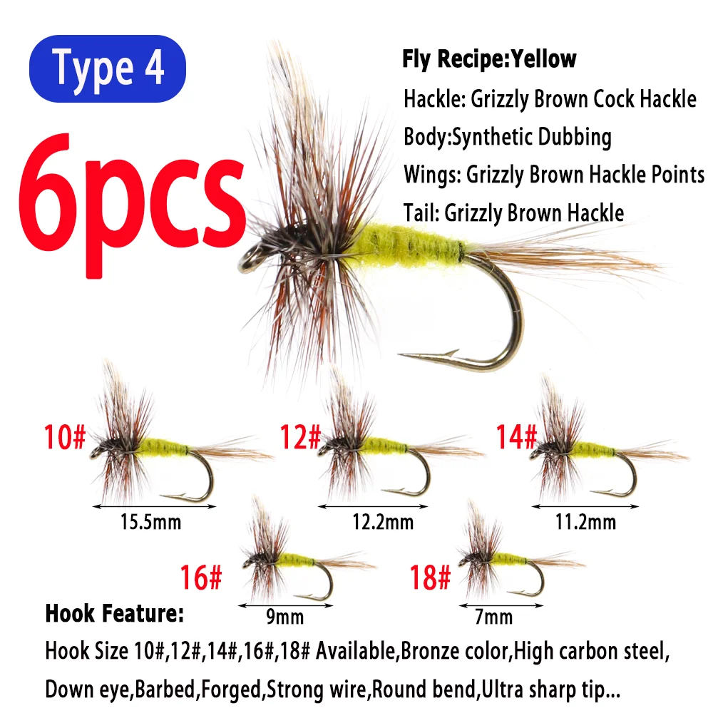 6 stuks # 10~ # 18 Adams Dry Fly Barbed Fly Tying Hook Light Hendrickson Volwassen Mayfly Caddis Midge Nimf Forel Baars Vissen Lokmiddelen