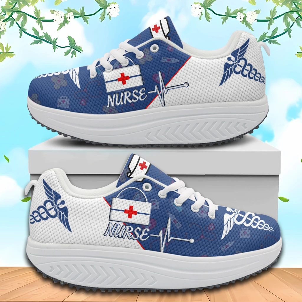 INSTANTARTS Women's Nurse Shoes Paramedic EMT EMS Pattern Lace-up Platform Sneakers Comfort Wedge Sneakers for Ladies Zapatos