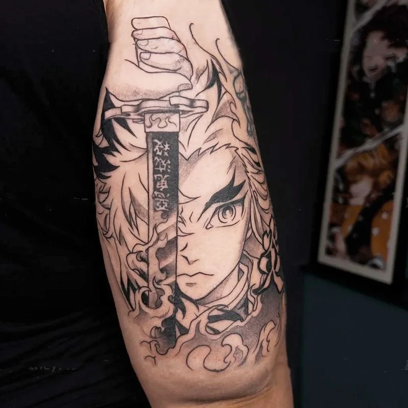 

Demon Slayer Rengoku Kyoujurou Anime Heibal Juice Temporary Tattoos Body Art Waterproof Fake Tattoo Sticker for Women Men