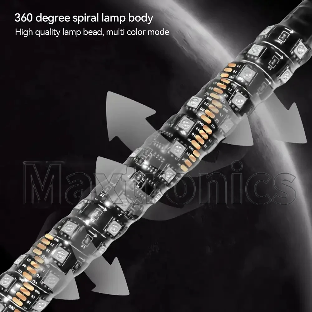 Lampu Tiang Bendera LED RGB 30Cm/1 Kaki dengan Remote Control Lampu Cambuk Antena Spiral Warna-warni untuk Truk Buggy Pasir Off-Road UTV ATV