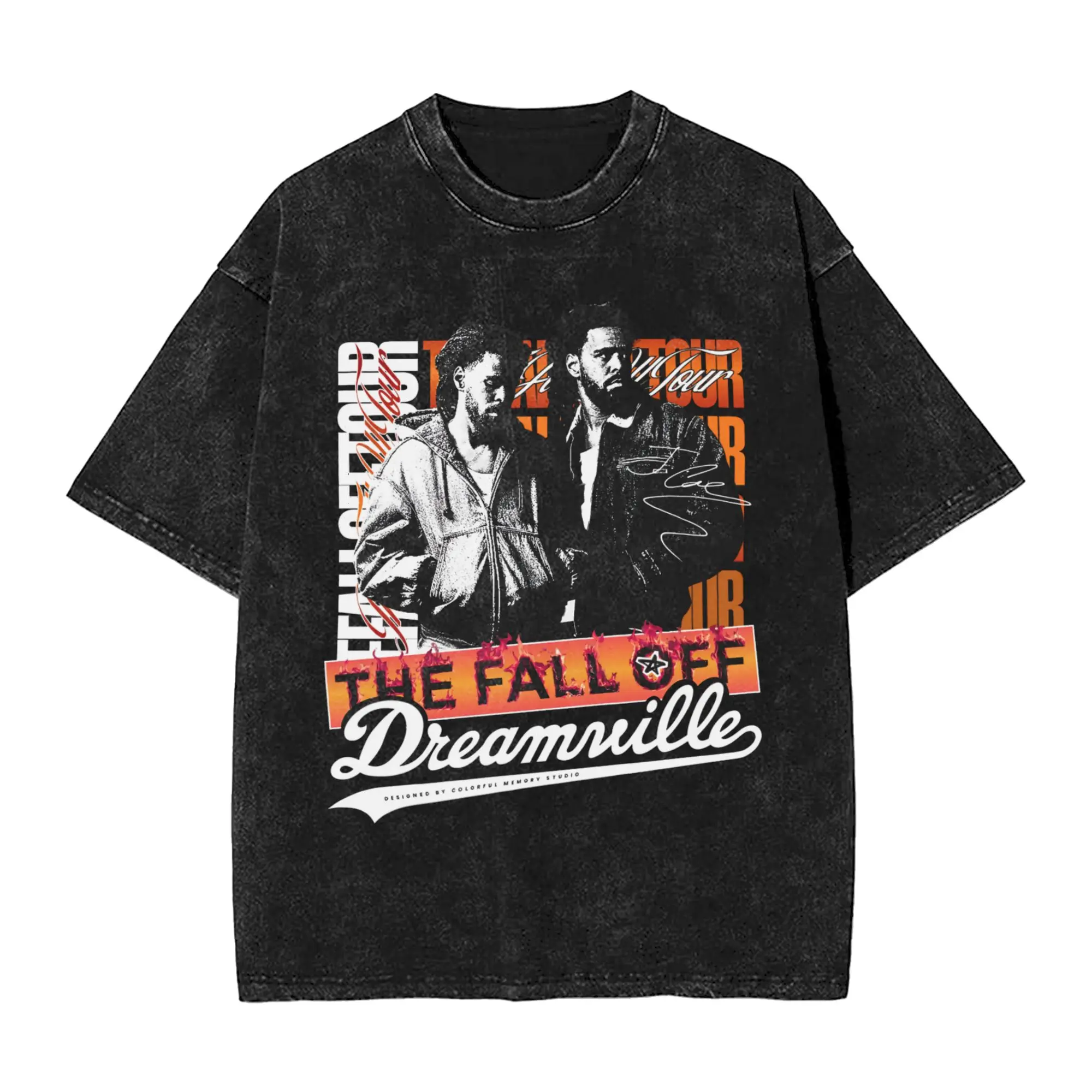 J Cole The Fall Off 2026 Tour T Shirt Hip Hop Washed Short Sleeve Oversize T-Shirt  Novelty Men Women Streetwear