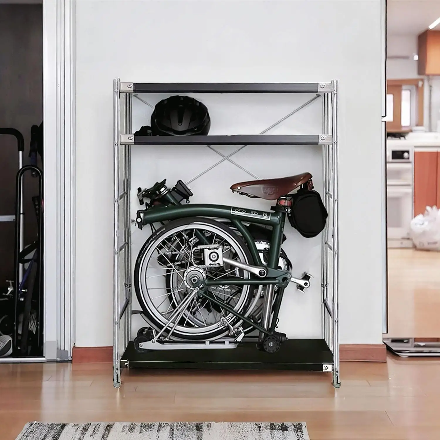Folding bicycle storage rack Japanese style shelf