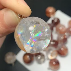 18-27MM Natural Fire Quartz Balls Pendants Necklaces Women Red Limonite Phantom Quartz Crystals Beads Rainbow Flash Lodolite