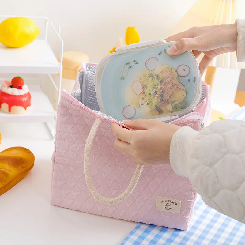 Fiambrera térmica con asa superior para mujer, bolsa de almuerzo con aislamiento Bento, estilo de moda, para estudiantes, Picnic, comida