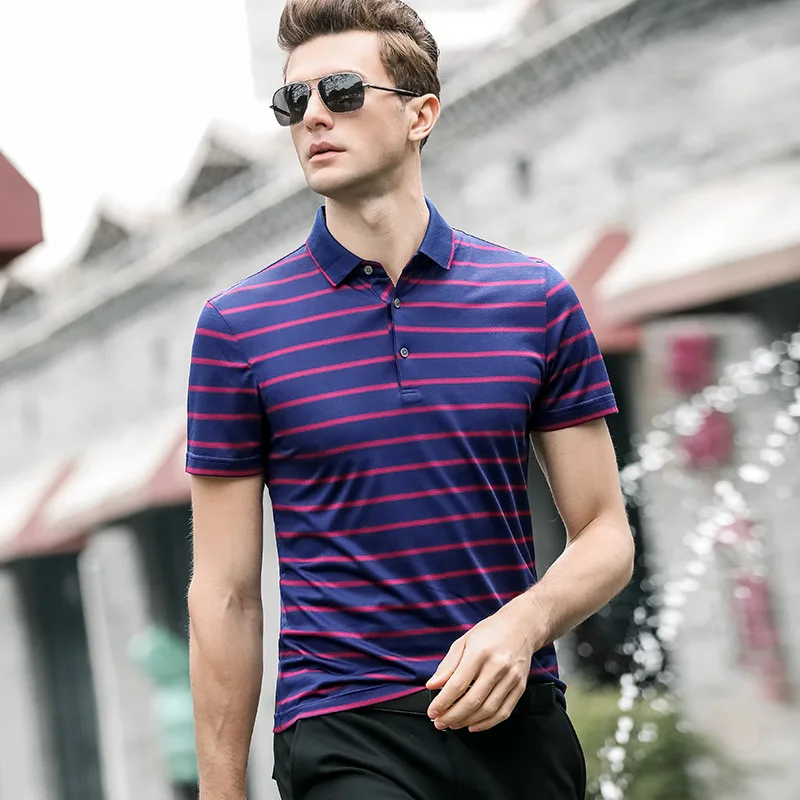 2024 summer Men's high quality mulberry silk Classic casual Polo Shirt mens Short Sleeve fashion polo shirts men size M-4XL