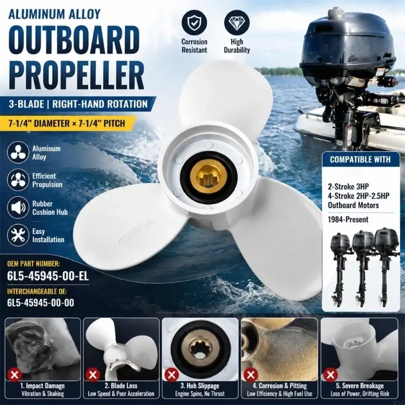 M76E Marine-Bootspropeller-Ersatz, 3-Blatt-Außenbordmotorpropeller aus Aluminium für 2-3 routinemäßige Wartung mit – Detail 5