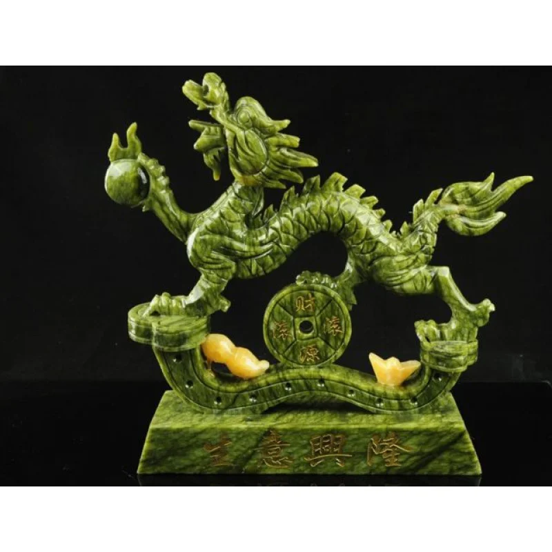 Elaborate Chinese Antique collection handmade jade dragon auspicious statue