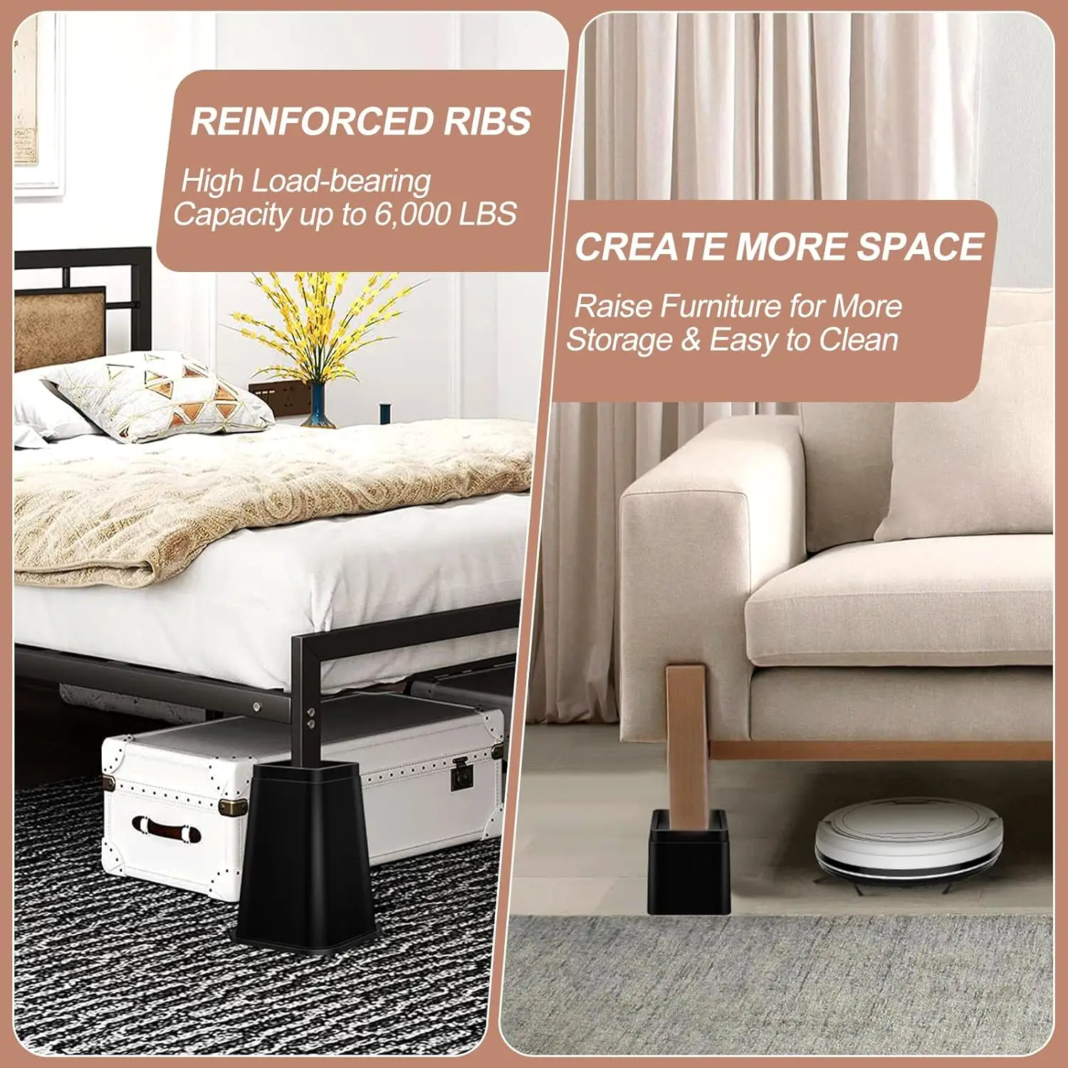 Bed Risers 12 Inch Heavy Duty, Furniture Risers Lifts 12 8 4 for Table, Desk Leg, Sofa, Couch, Adjustable Bed Frame Ri