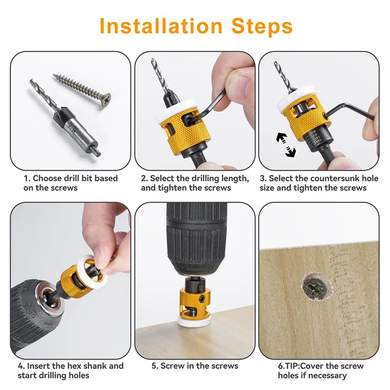 مجموعة لقم مثقاب غاطسة ABPP-5 Pcs: لقم مدببة HSS M2 قابلة للاستبدال - 82 °   تتحمل العداد مع توقف عمق قابل للتعديل