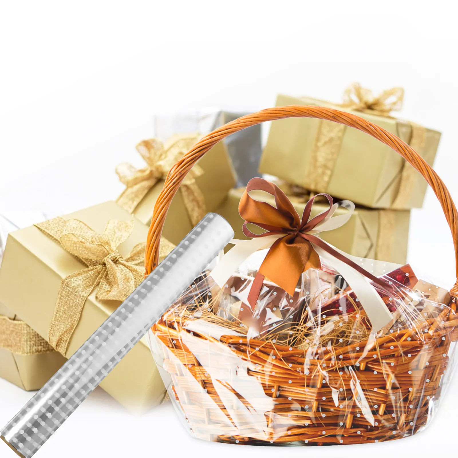 

Рулон премиальной целлофановой упаковочной бумаги с точечным рисунком, прочная, устойчивая к разрывам пленка для упаковки цветочных букетов, подарков и продуктов питания