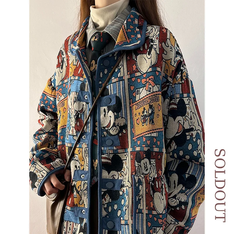 Amerykańska kurtka retro z haftem Miey, damska, luźna, jesienna, designerska, modna odzież uliczna, włókno poliestrowe