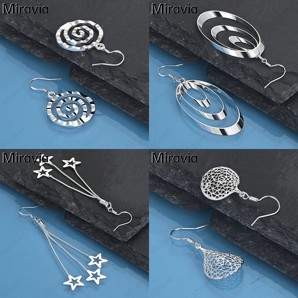 

Miravia 925 Sterling Silver Oval Thread Three-Ring Silver Earrings Cute Charm Woman Holiday Gift Party Jewelry