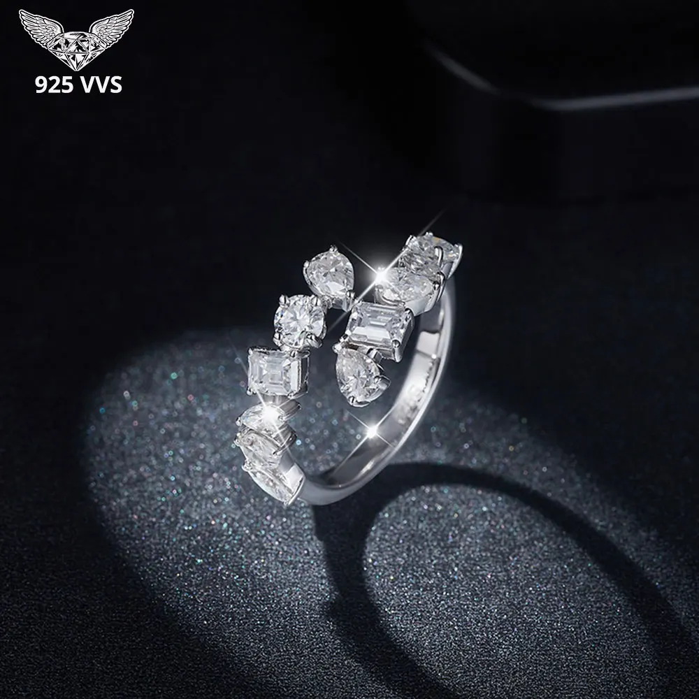 Mix Cuts Moissanite Women Rings Water Drop 925 Silver Square Moissanite Rings for Women