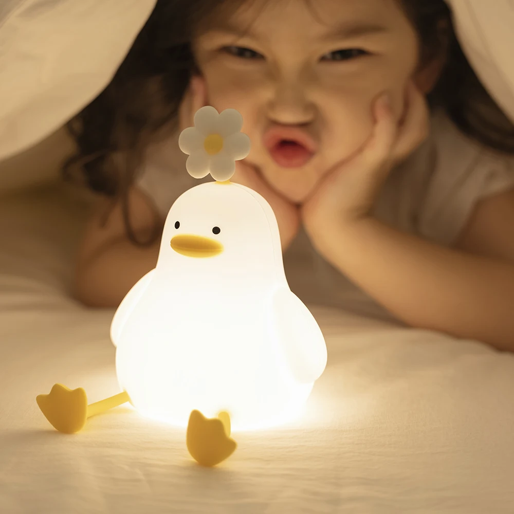 Patinho Recarregável Lâmpada LED para Crianças, USB, Silicone, Squishy, Dormir, Quarto, Desktop Decor, Lâmpada, Holiday Gift