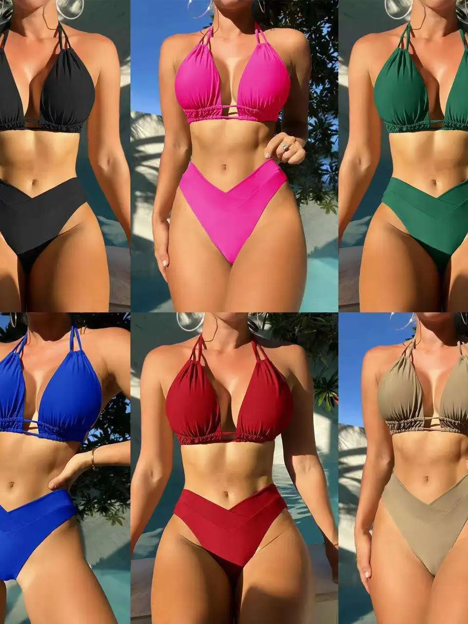 Sexy Bikini Nylon  Color Swimwear Fashionable Two-Piece Swimsuit for Women Casual Surfing Swimsuit No Brand Registered T...
