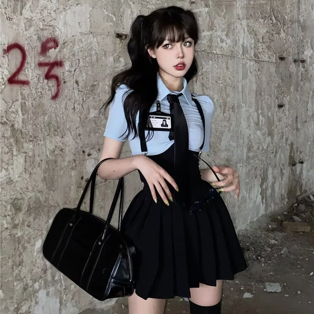 korean-style-jk-college-uniform-suit-sweet-hot-girl-spring-summer-jk-suit-short-sleeved-shirt-waist-pleated-back-skirt-two-sets