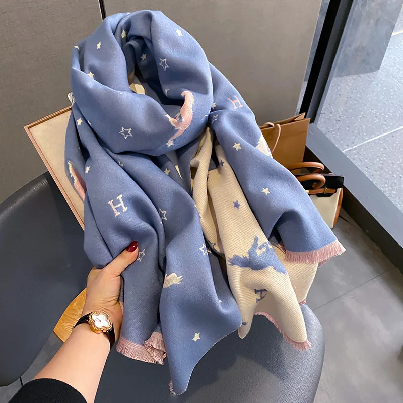 2023 Winter Cashmere Scarf Lady Leopard Scarves Female Warm Thick Pashmina Fashion Women Double-Sided Blanket Bandana New