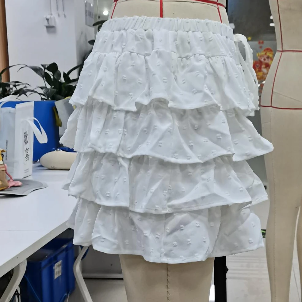 

Women Mini Layered Ruffle Skirt Jacquard Elastic Waist A-line Short Cake Skirt Casual Summer Streetwear