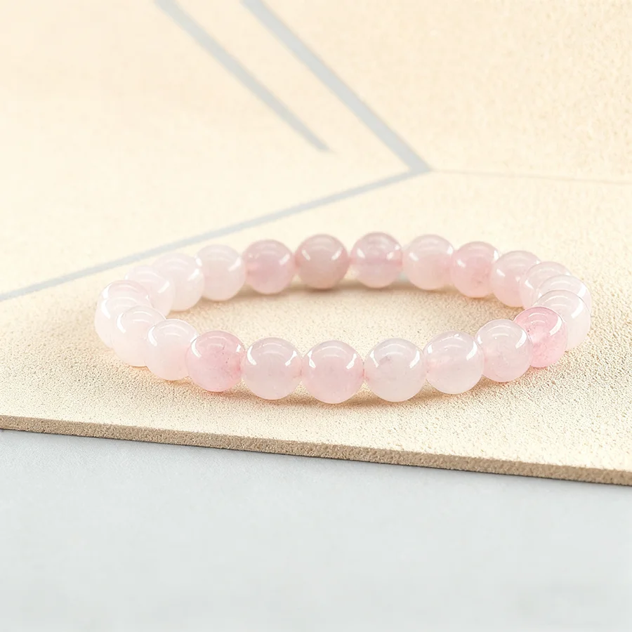 سوار كوارتز وردي طبيعي للنساء سوار كوارتز وردي لطيف للفتيات مجوهرات كريستال بسيطة للحفلات والمواعدة #5