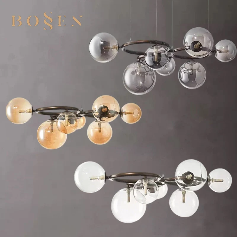 

BOSSEN Customizable Modern Chandelier Glass Pendant Light Dimmable Ceiling Lamp Height adjustable for Staircase Hotel hall
