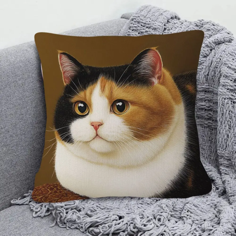 Cute Calico Cat Pillow Case Realistic Fluffy Pet Print Cushion Cover Cozy Home Decor for Sofa Bedroom Living Room Cat Lover Gift