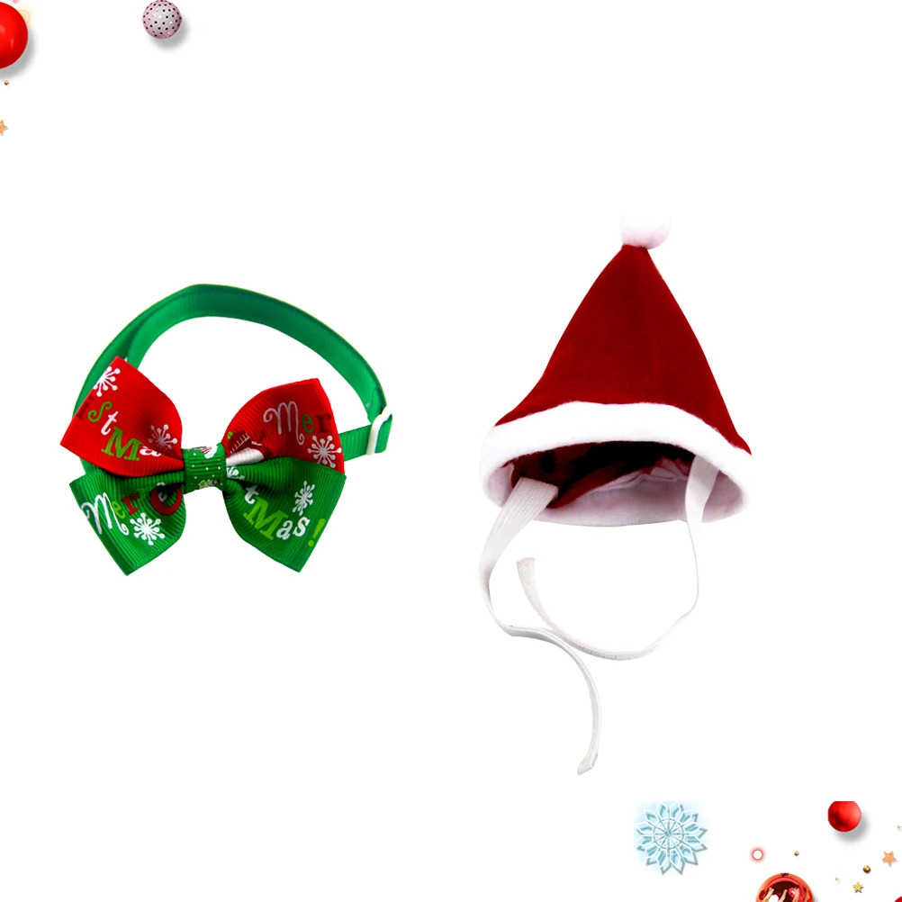 

2Pcs Pet Christmas Hat and Bow Tie Set Adjustable Xmas Costume for Dogs Cats Holiday Party Wedding Pet Bow Tie